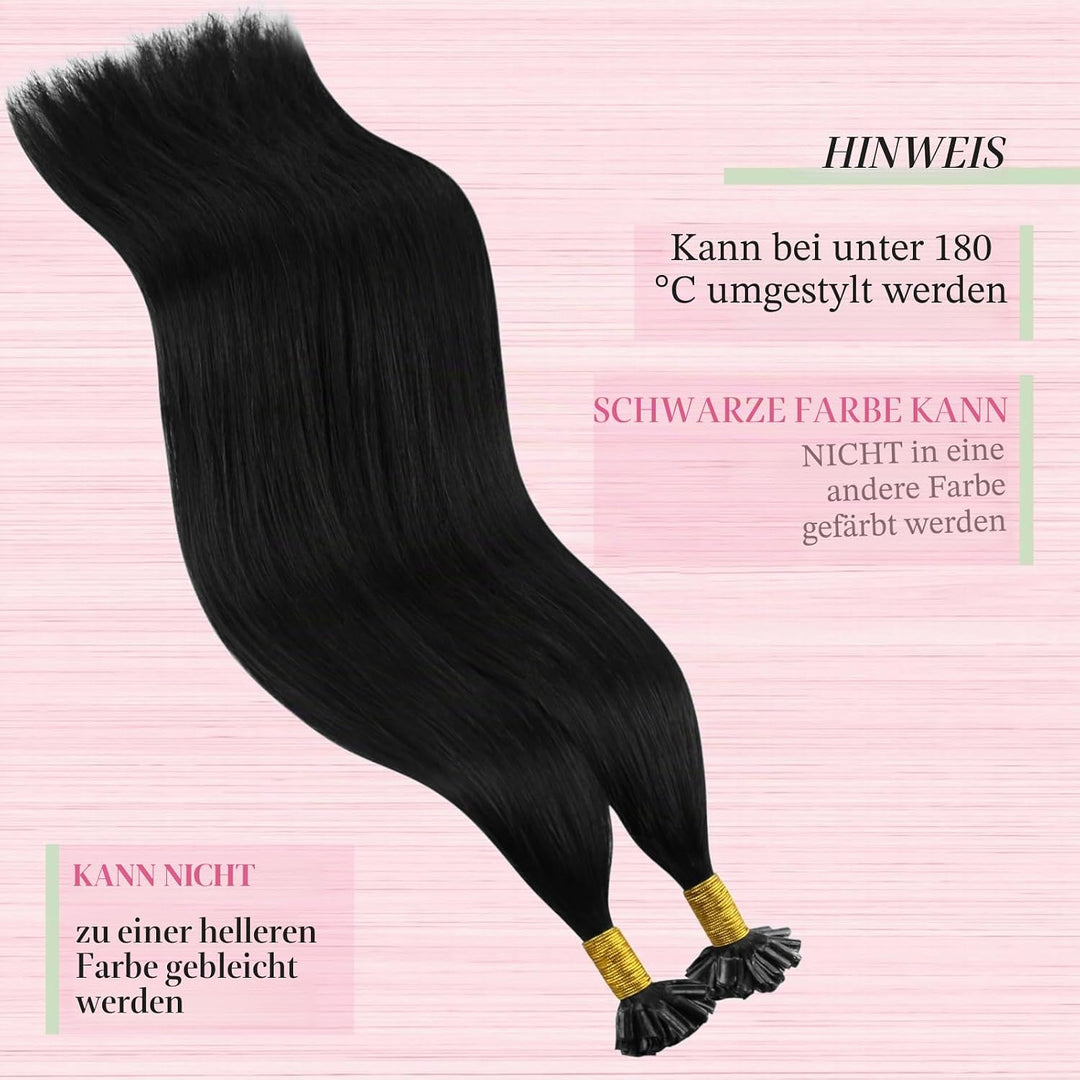 YoungSee 50g Extensions Echthaar Bondings Schwarz 45cm Bonding Extensions Echthaar Schwarz Naturlich