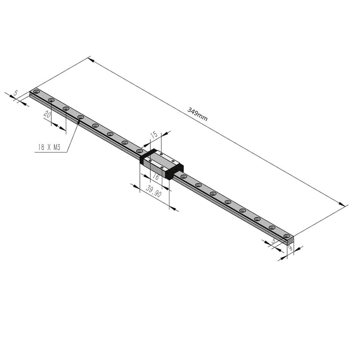 Veekaft Schwarze Beschichtung MGR Schiene MGR9 Miniatur-Linearführung 350 mm mit MGN9H Schlitten, ge