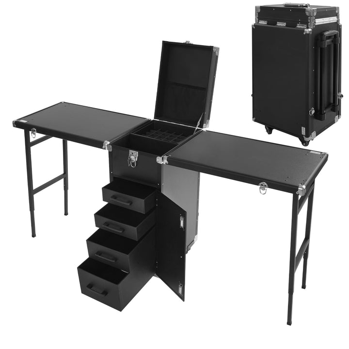 Kosmetikkoffer Trolley Faltbar Erweiterbar 2-Tisch&4-Schublade mit Teleskopgriff Zahlenschloss Schmi