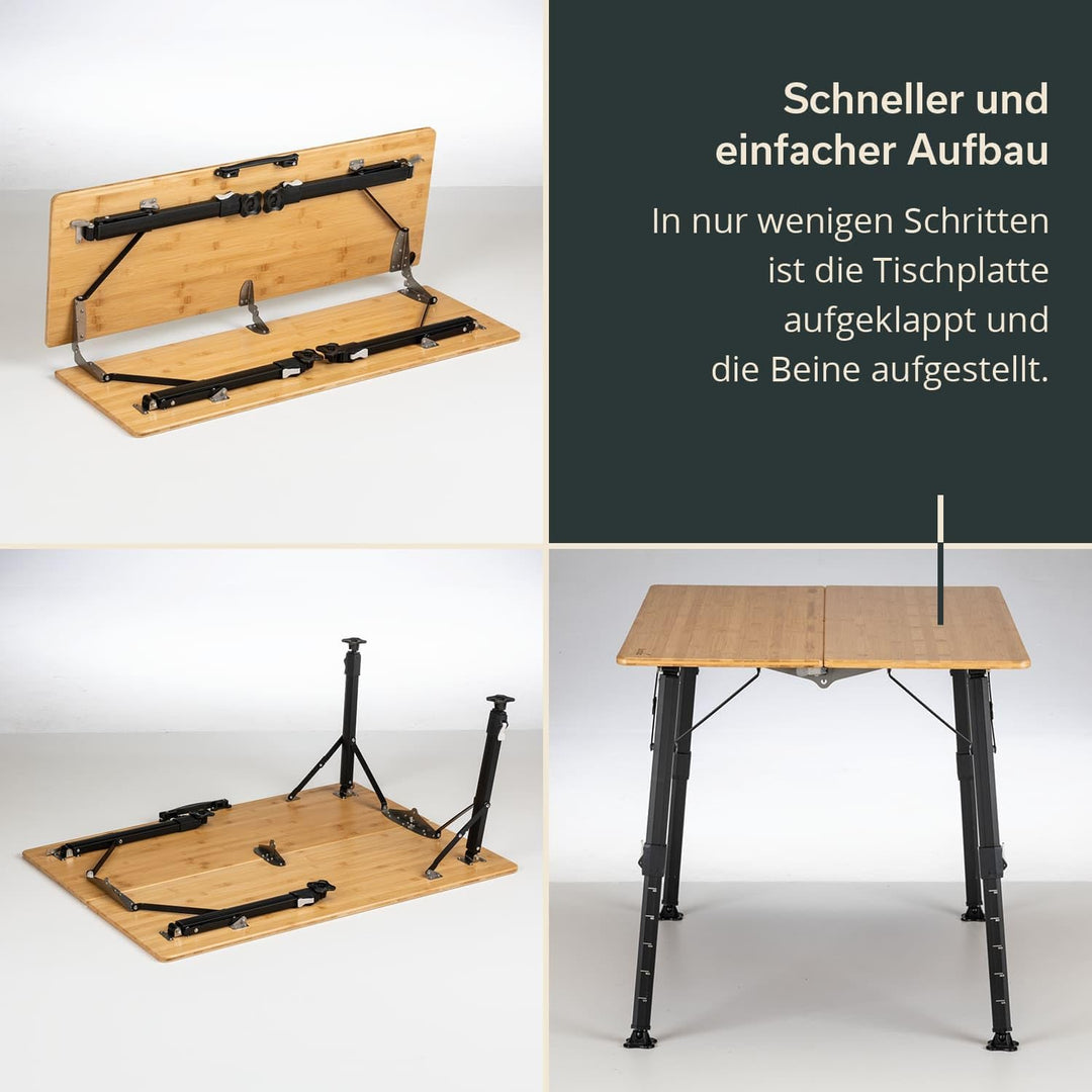 Skandika Campingtisch Tobro | Klapptisch mit Bambus Tischplatte, klappbar, stufenlos höhenverstellba