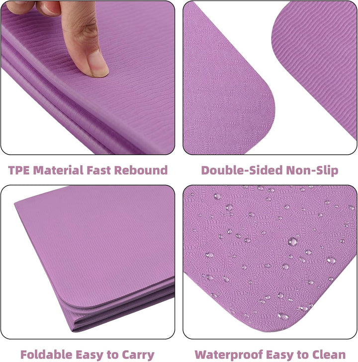 Faltbare Yogamatte,Tragbare Fitnessmatte,Reiseyogamatte, rutschfeste Sportmatte aus TPE für Pilates,