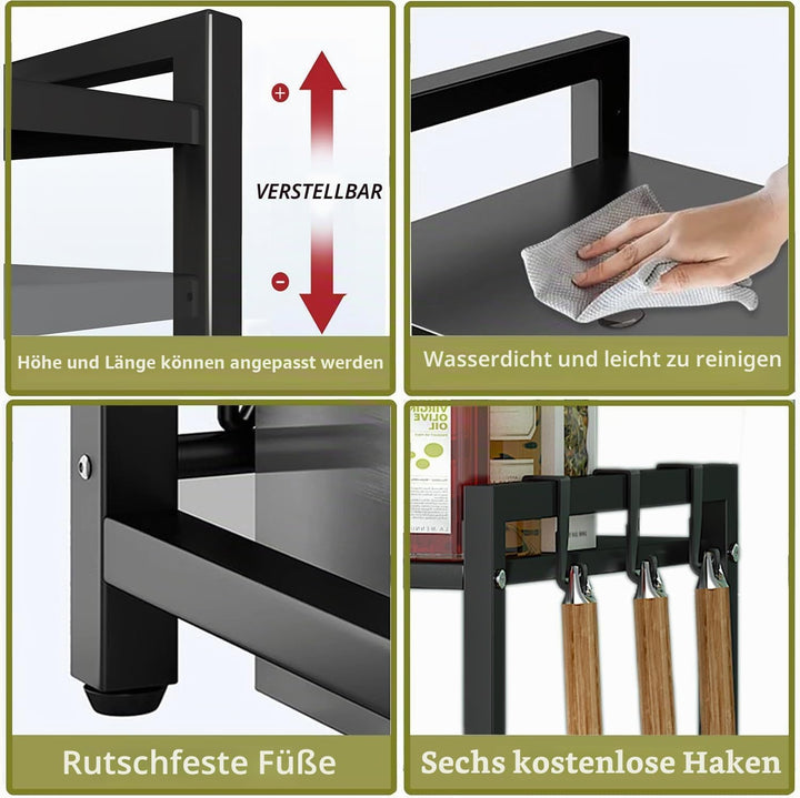 Braozaiw Mikrowellen-Regal, 2-stöckig, erweiterbar, mit 6 Hockern, Topfpfannen-Grill-Aufbewahrungsre