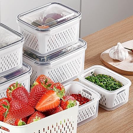 Plutuus Aufbewahrungsbehälter für Kühlschrank/Obst, BPA-frei, Kunststoff, mit Deckel und Sieb, für S
