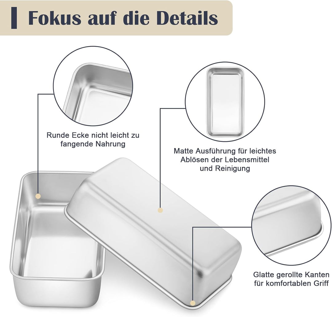 Onader Brotbackform 2er-Set, Edelstahl Rechteckig Toastbrot Backform Kastenform Perfekt für Brot und