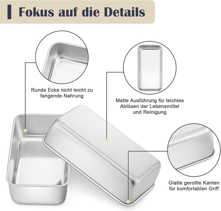 Onader Brotbackform 2er-Set, Edelstahl Rechteckig Toastbrot Backform Kastenform Perfekt für Brot und