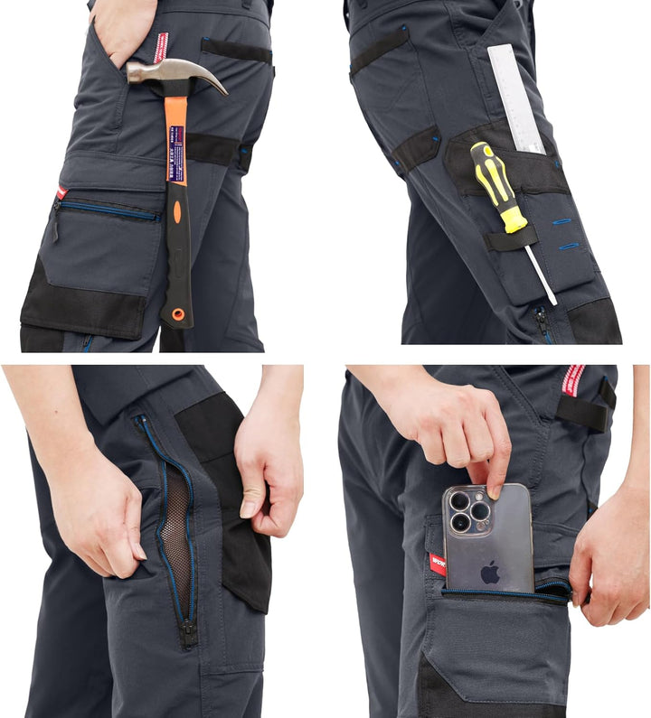 WORK IDEA Herren Slim-Fit Stretch Arbeitshose: Kritische Stoffbereiche aus Cordura – strapazierfähig