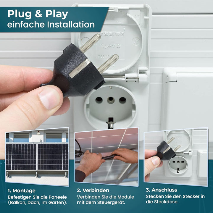 Balkonkraftwerk 830 W / 600 W Solaranlage Steckerfertig Upgradebar auf 800 Watt WiFi Smarte Mini-PV
