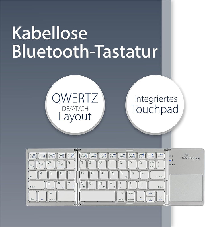 MediaRange kompakte Funk-Tastatur mit 63 Tasten und Touchpad, QWERTZ (DE/AT/CH) Tastaturbelegung, si