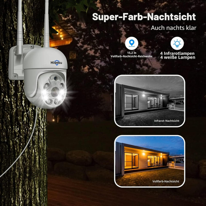 【5MP+PTZ】 Hiseeu Überwachungskamera Set Aussen WLAN mit 12''Monitor 10CH Wireless NVR,4 Pcs 5MP PTZ