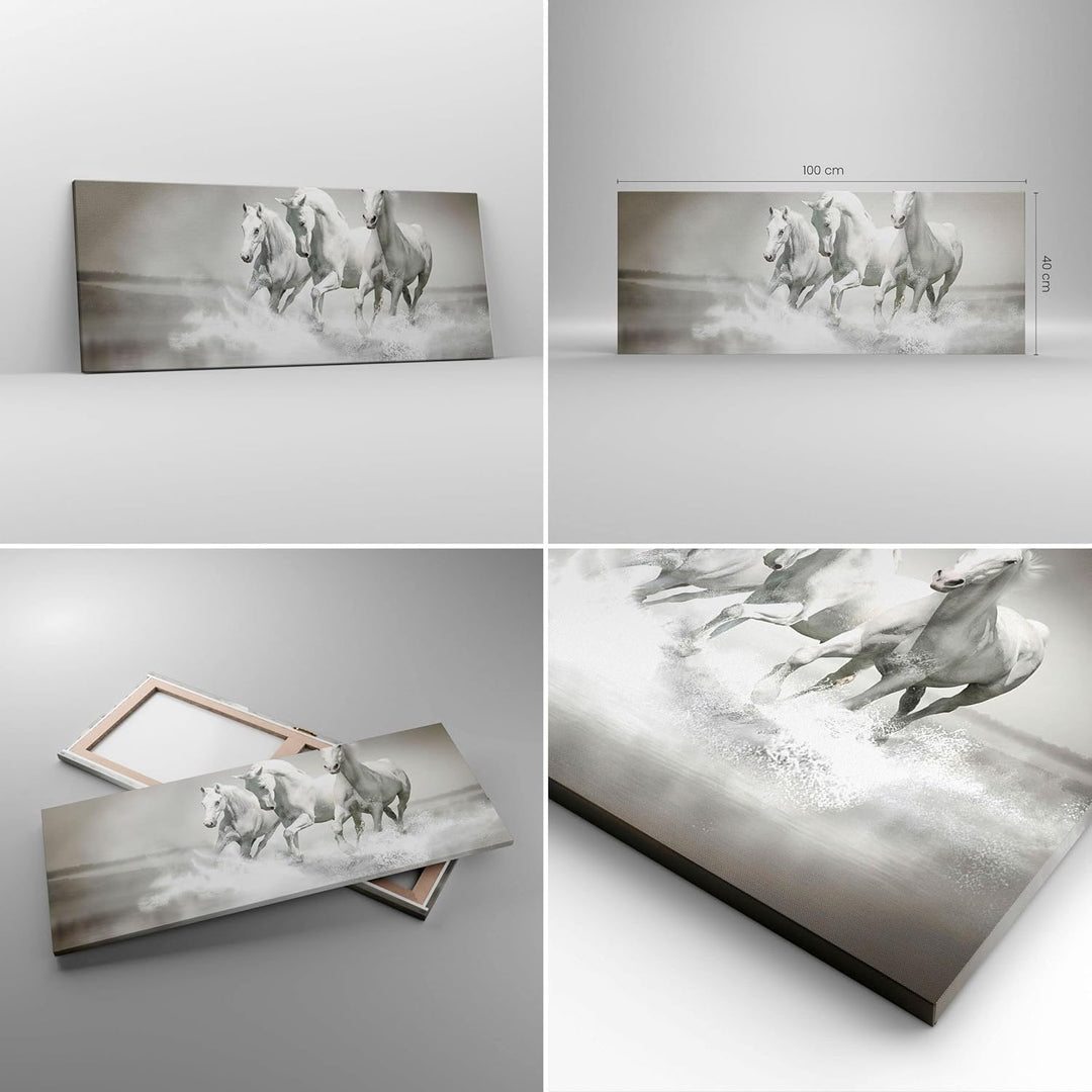 Panorama Bilder auf Leinwand 100x40cm Leinwandbild Bauernhof pferde galopp freiheit Gross Wanddeko B