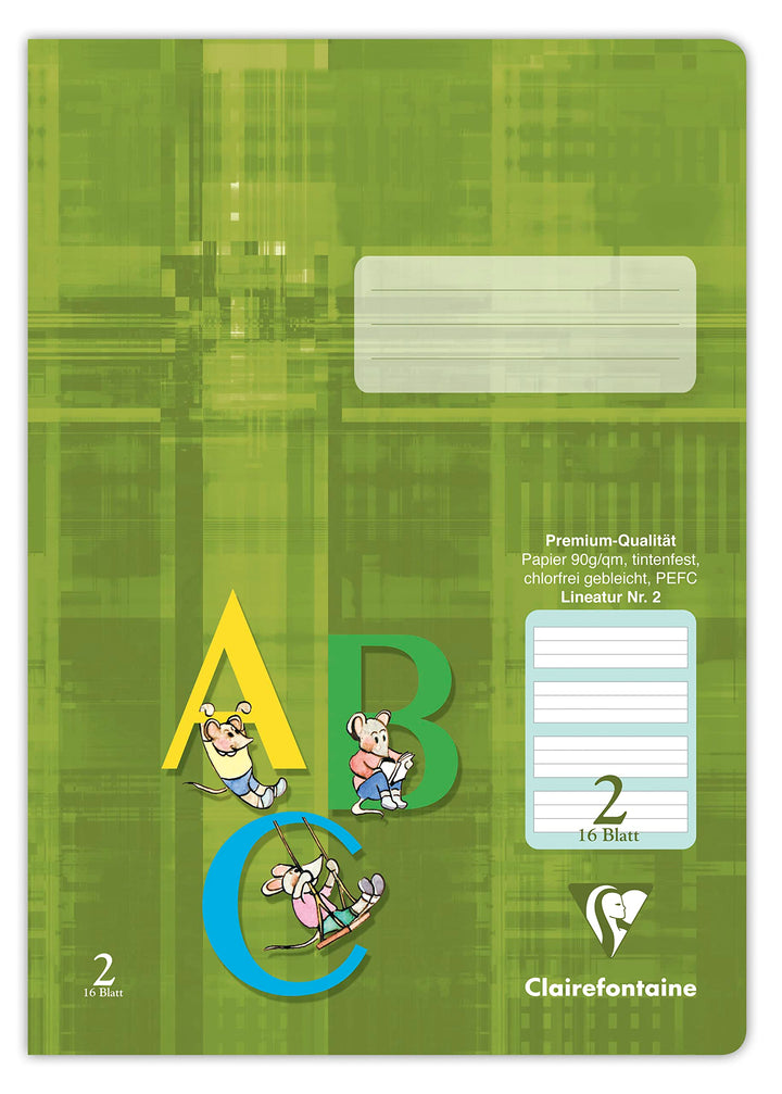 Clairefontaine 331652C - Packung mit 25 Schulheften DIN A4, 32 Blatt, 90g, grüne Lineatur 2 liniert