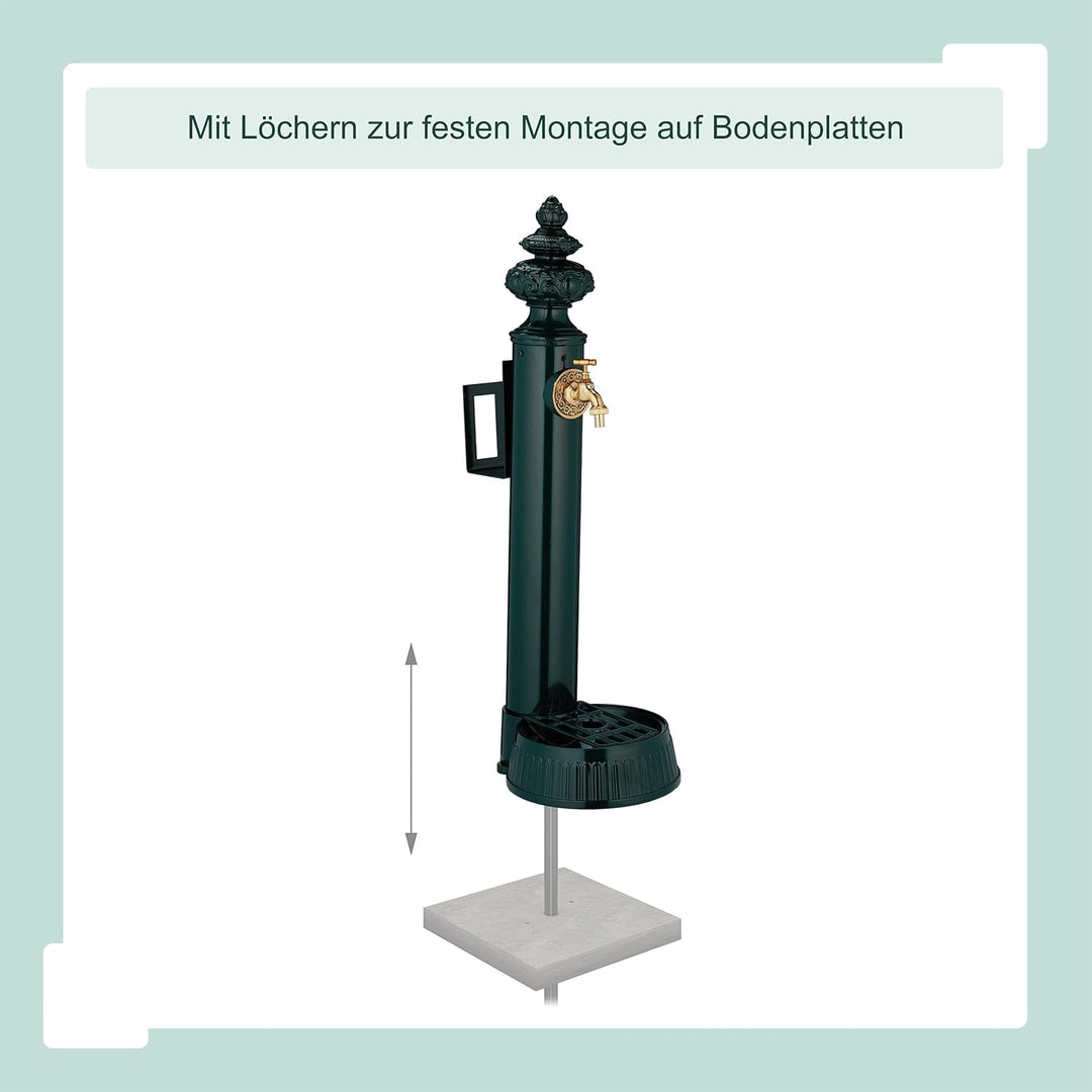 Relaxdays Standbrunnen antik, Wasserhahn & Becken, HxBxT: 87x26x43 cm, Wasserzapfsäule mit Schlauchh