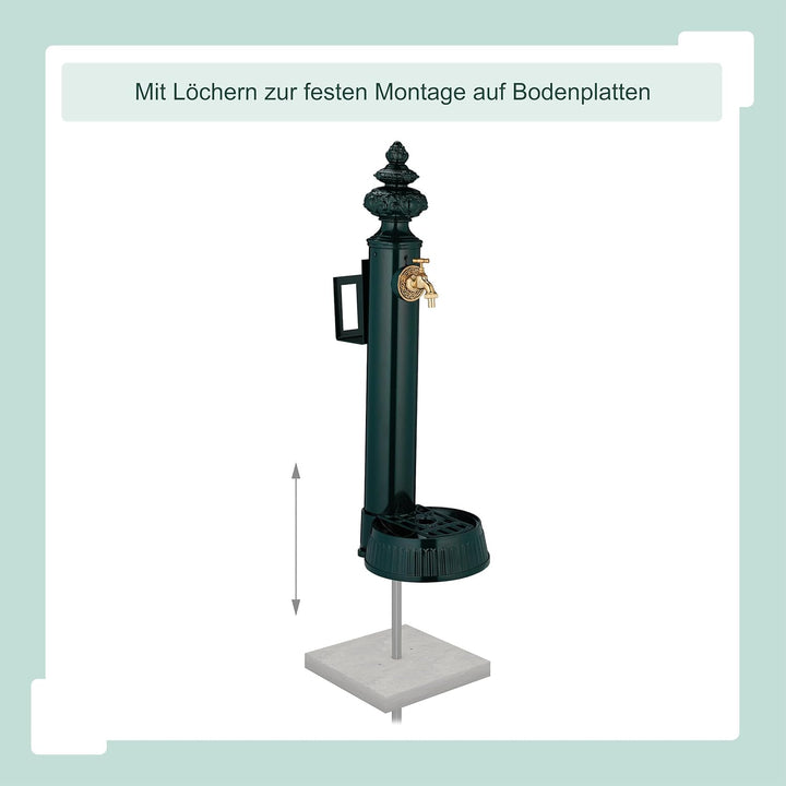 Relaxdays Standbrunnen antik, Wasserhahn & Becken, HxBxT: 87x26x43 cm, Wasserzapfsäule mit Schlauchh
