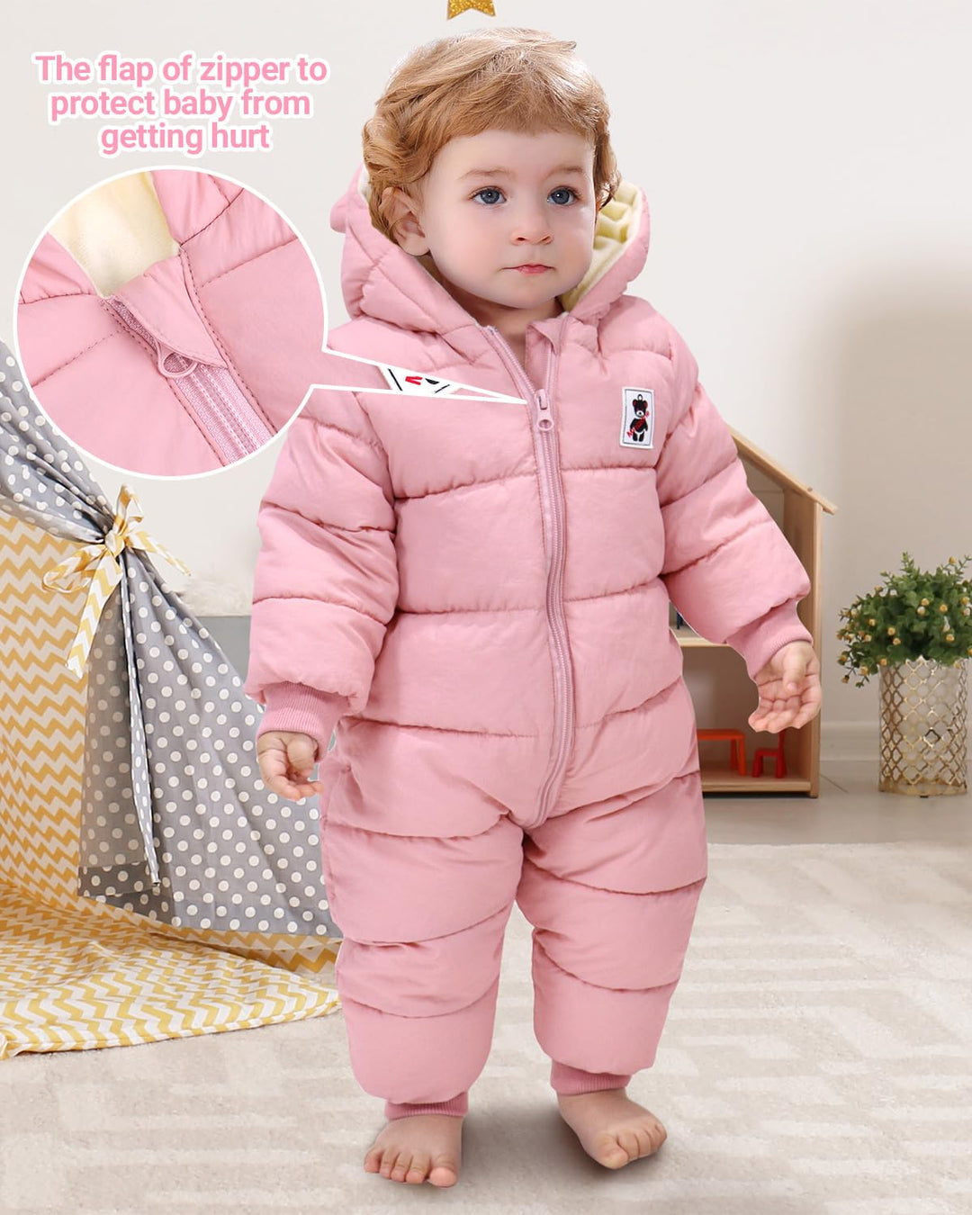 Baby Winter Overall mit Kapuze, Strampler Schneeanzug Jungen Mädchen Langarm Jumpsuit Warm Outfits G