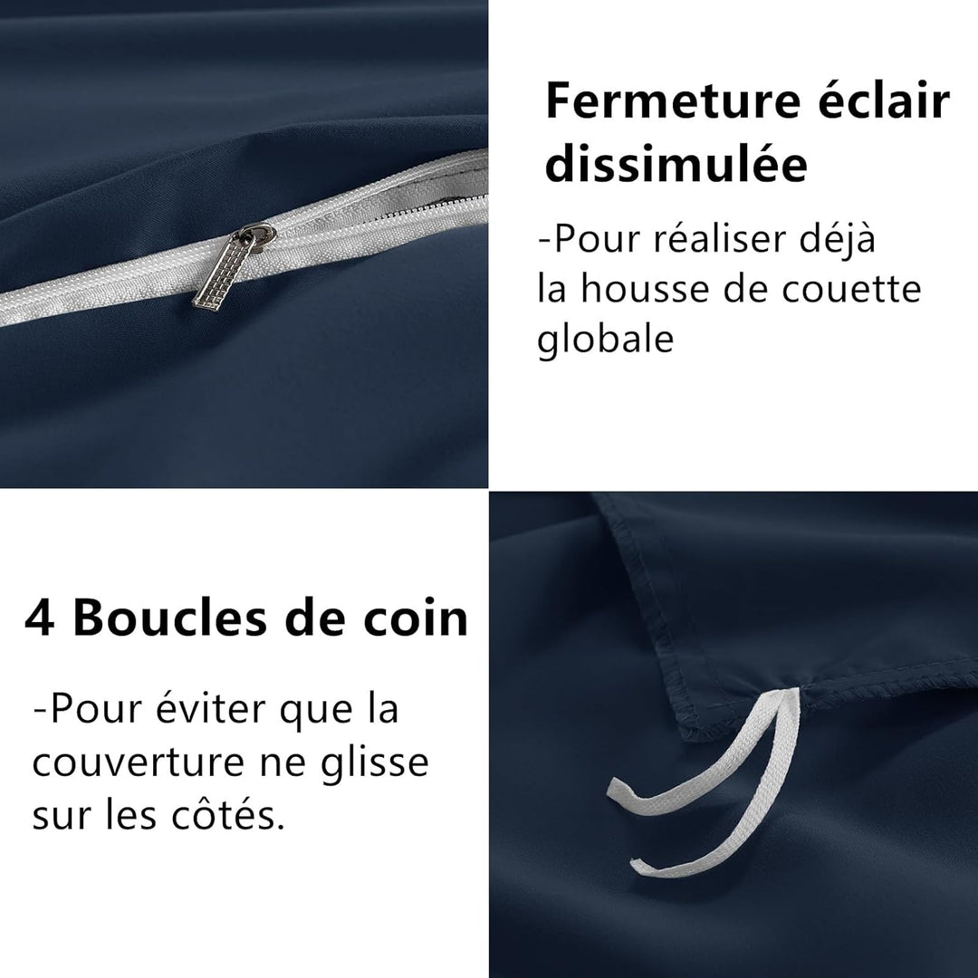 WAVVE Bettwäsche 220x240 3 teilig Blau - Bettbezug 240x220 Set mit 2 Kissenbezüge 65x65 cm, Bettwäsc