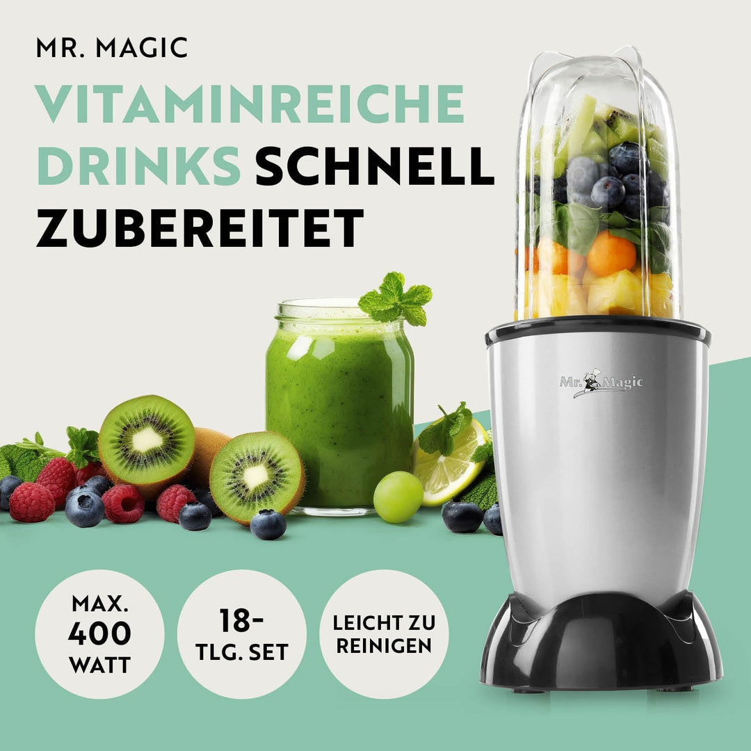 GOURMETmaxx Mr. Magic Mixer | Smoothie Maker mit XXL-Zubehörpaket | Standmixer 18-tlg. | Blender mit