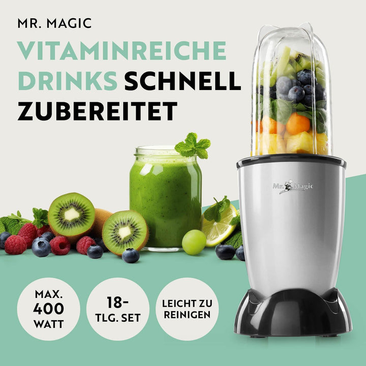 GOURMETmaxx Mr. Magic Mixer | Smoothie Maker mit XXL-Zubehörpaket | Standmixer 18-tlg. | Blender mit