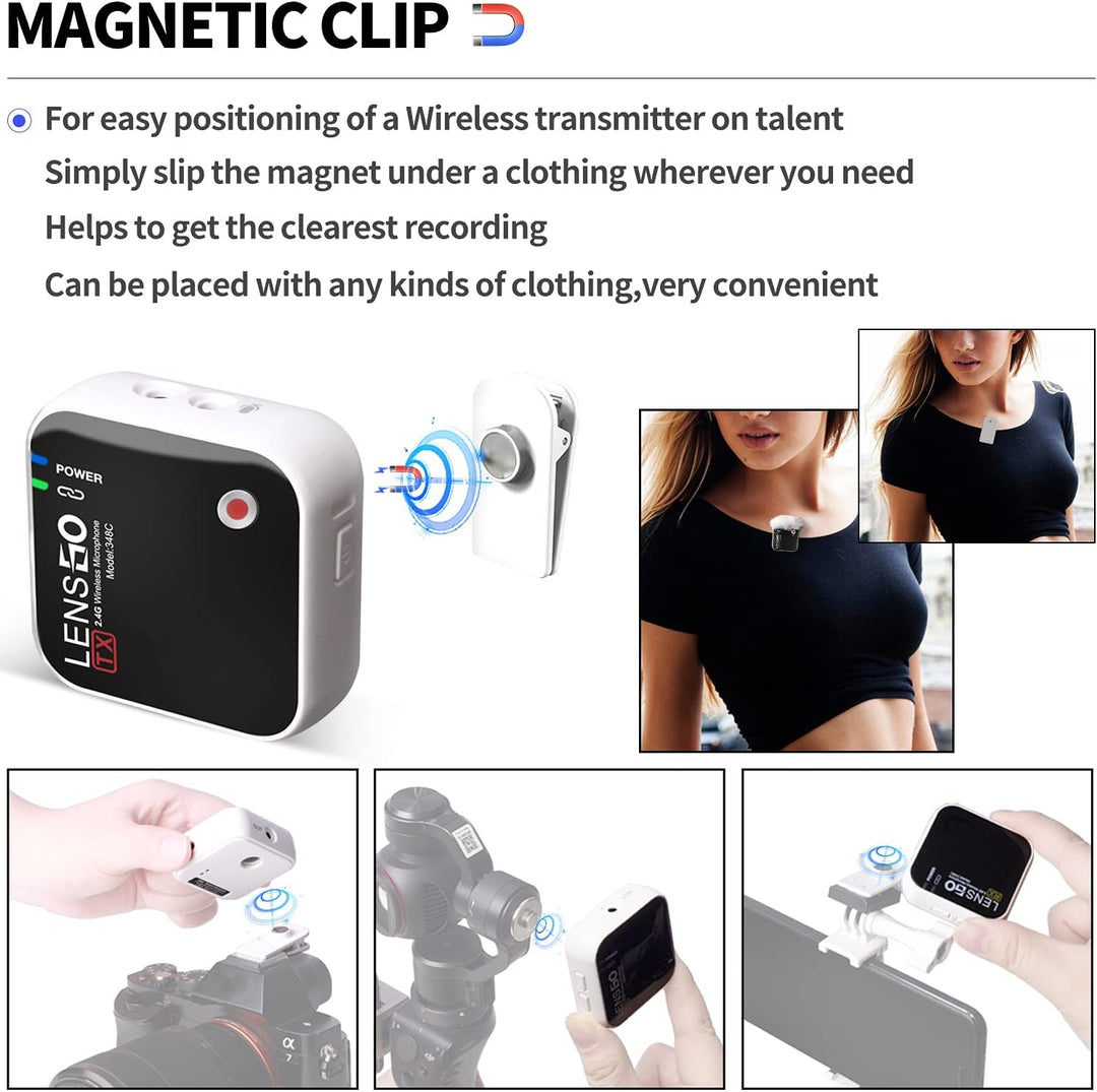 LENSGO 348C 2,4G Drahtloses Lavalier Mikrofon, 32GB TF-Kartensteckplatz kompakte Mikrofon Kabellos M