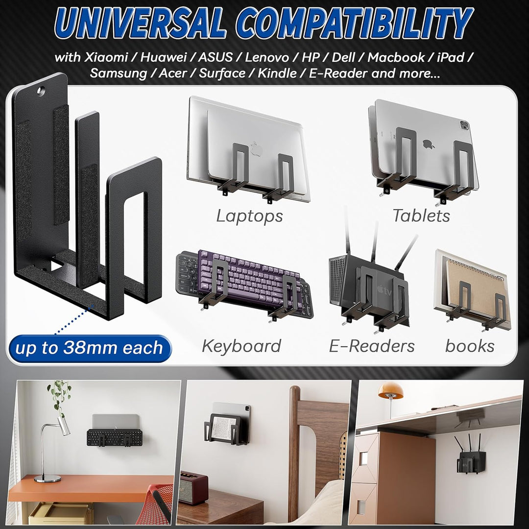 sciuU Laptop Wandhalterung - Dual Layer Universalhalter für 2 Geräte ≤38mm - Metall Wandregal für La