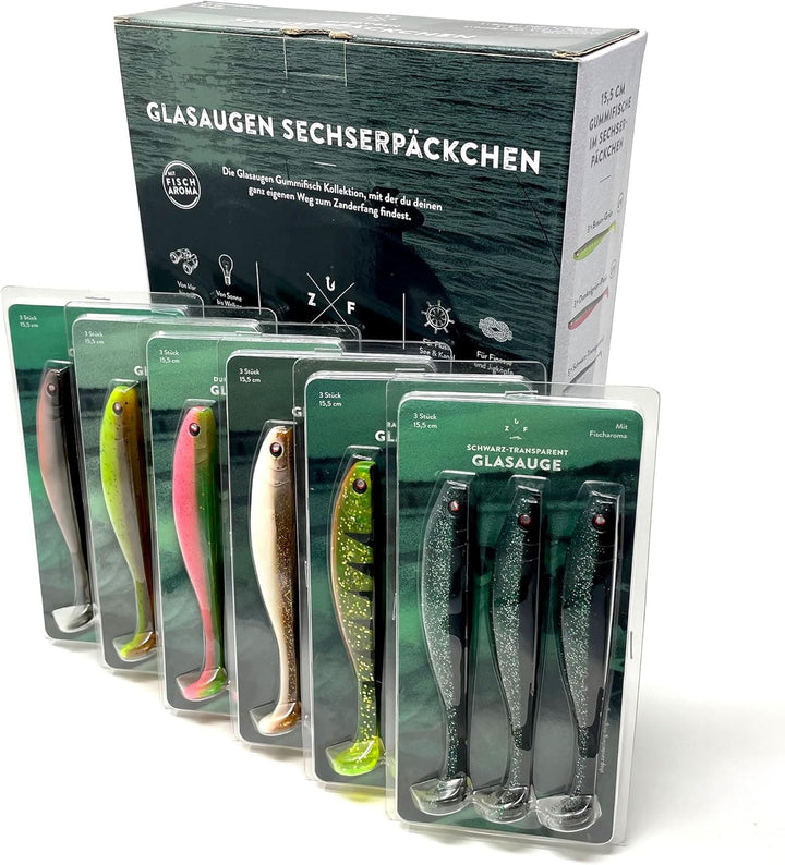 Zanderfang - Gummifische Set - Glasaugen Gummiköder für Zander, Barsch, Hecht - mit Fischaroma aroma