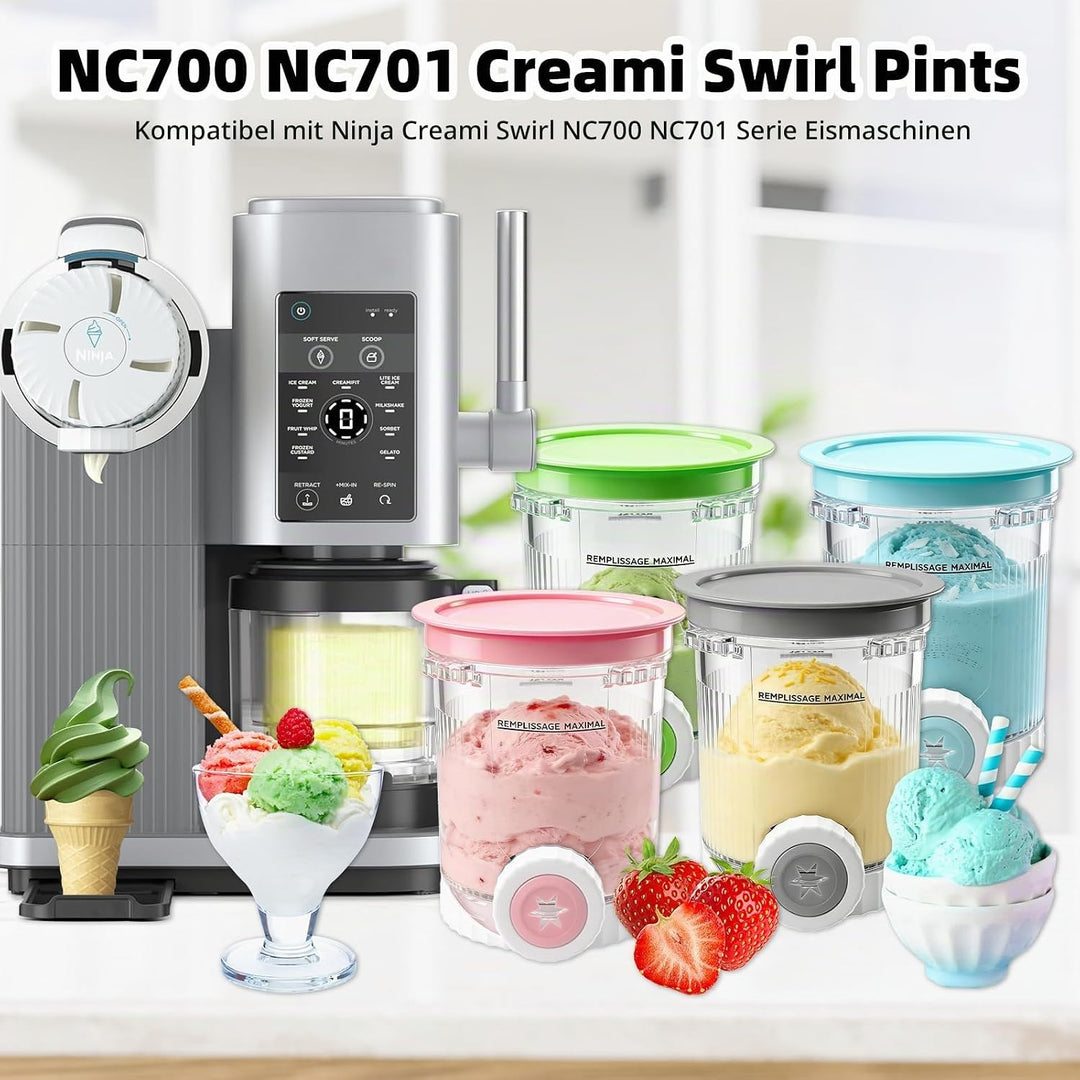 4 Stück Für Ninja Swirl Creami Behälter 480 ml Eisbehälter, Kompatibel mit Ninja Creami NC700 &amp; NC70
