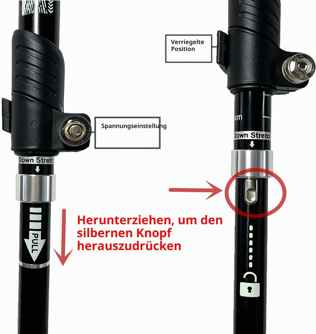 Wanderstöcke, Faltbare Trekkingstöck, Verstellbar Nordic Walking Stock, Teleskopstöcke für Männer un
