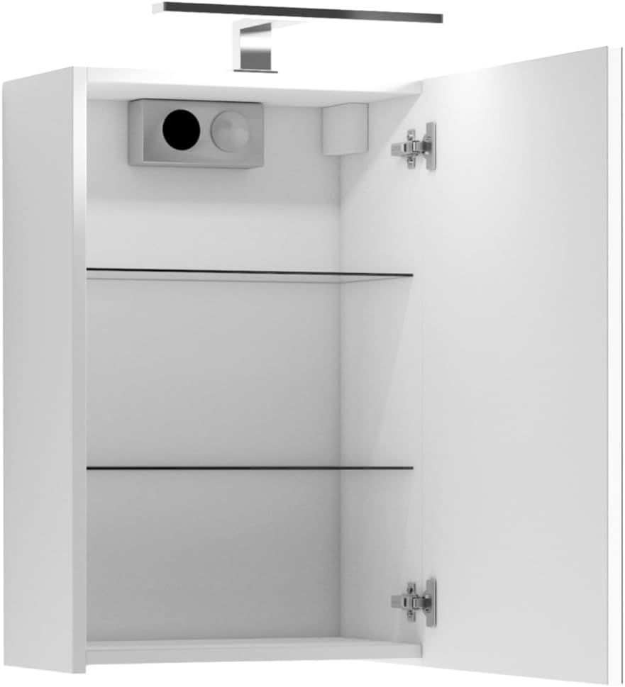 byLIVING Spiegelschrank SPREE, Badschrank mit LED Beleuchtung und Schalter-/ Steckerbox /Spiegeltür