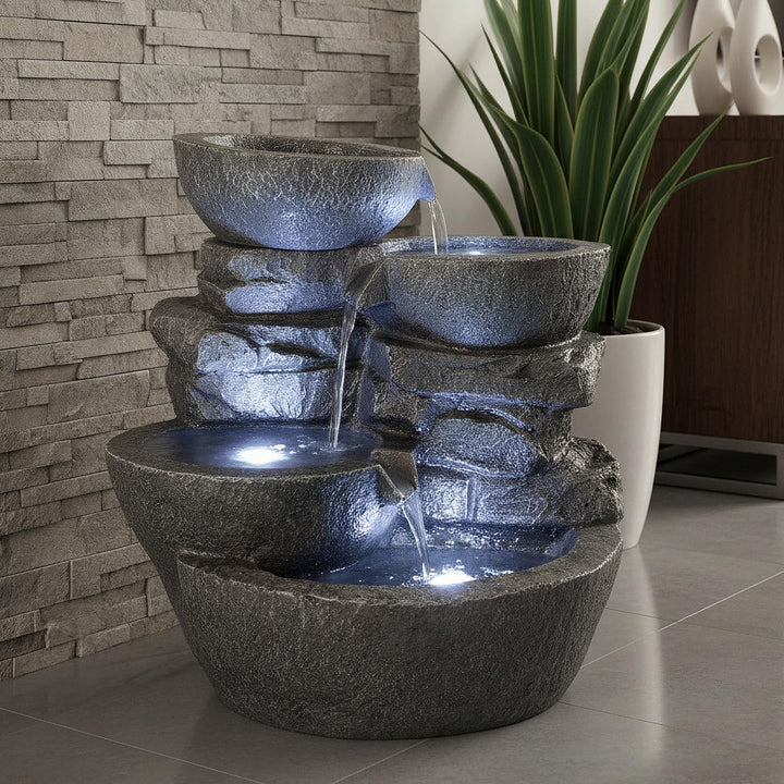 Arnusa Gartenbrunnen Cascades mit LED Beleuchtung Innen und Aussen Springbrunnen Zimmerbrunnen kompl