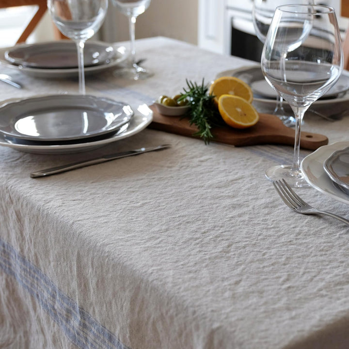 Linen & Cotton Luxus Vintage Shabby Chic Rustikal Tischdecke Provence - 100% Leinen, Beige Natur Bla