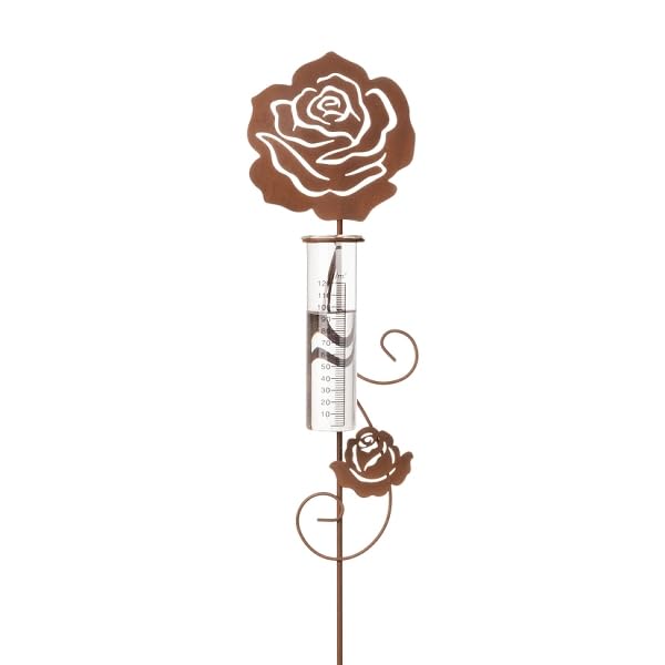 dio only for you Gartenstecker Rose mit Regenmesser braun 105 cm Metallstecker Gartenstecker Blumens