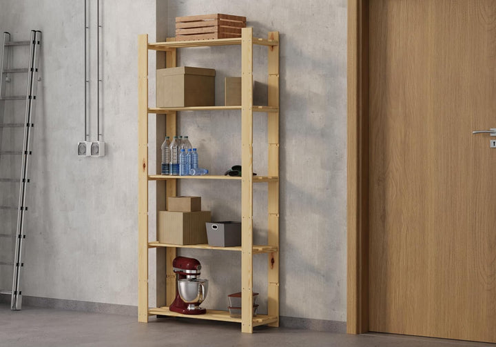 Lenmar Serie B Holzregal, Kiefer, Holz, Hellbeige, B-18 170 x 80 x 30 cm, 5 Böden, Bücherregal, Holz