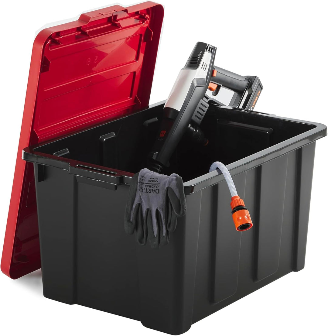 Iris Ohyama Heavy Duty Organisation Boxes, 68L, 4er-Set, Rot, Gross, Robust, Stapelbar, Aufbewahrung