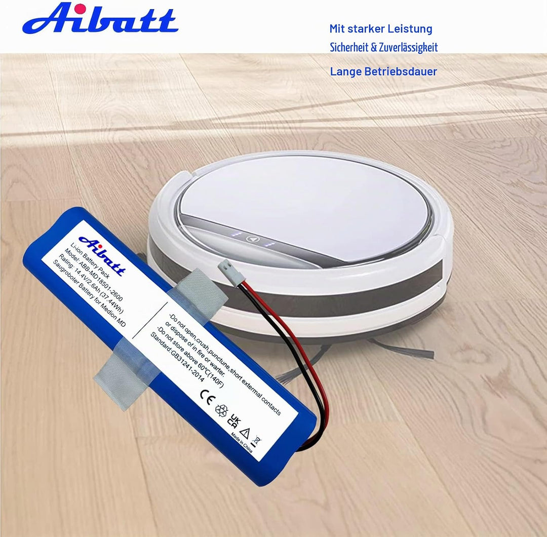 Aibatt Akku,37.44Wh Ersatzakku kompatibel mit Medion MD 18500, 18501, 18600 Staubsauger Home Cleaner