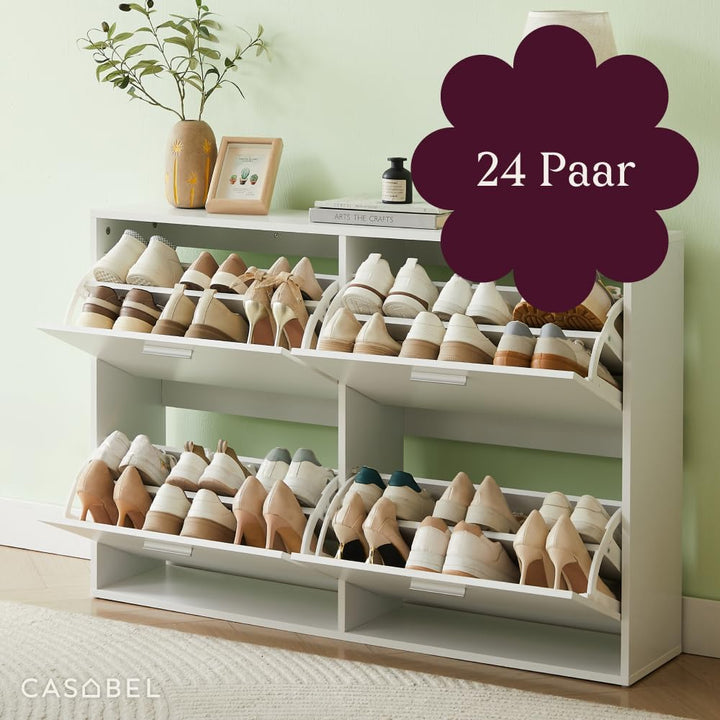 CASABEL Schuhschrank mit 4 Klappen – Schuhschrank Eingang Weiss, Modernes Design, Grosse Kapazität 2
