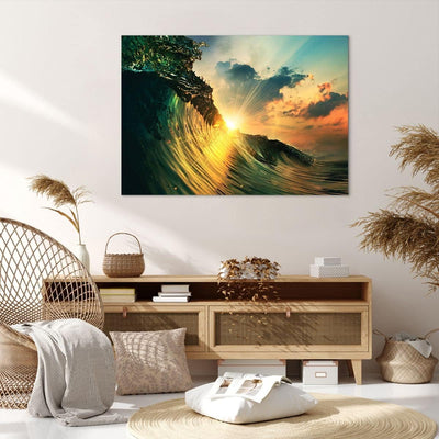 Bilder auf Leinwand 100x70cm Leinwandbild mit Rahmen Meer Welle Wasser Gross Wanddeko Bild Schlafzim