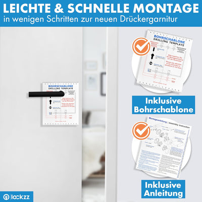 lockzz Türgriff Drückergarnitur Würzburg-II, Edelstahl schwarz matt, Türbeschlag für Zimmertüren, Ru
