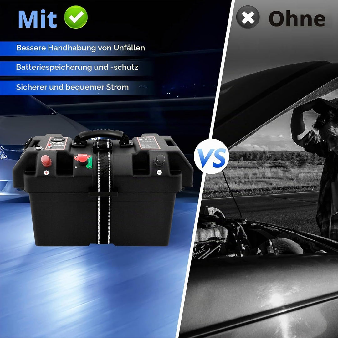 Akku Batteriebox mit Doppel-USB-Anschluss, Batteriekasten Batteriebox Boot mit LED-Anzeige, Batterie
