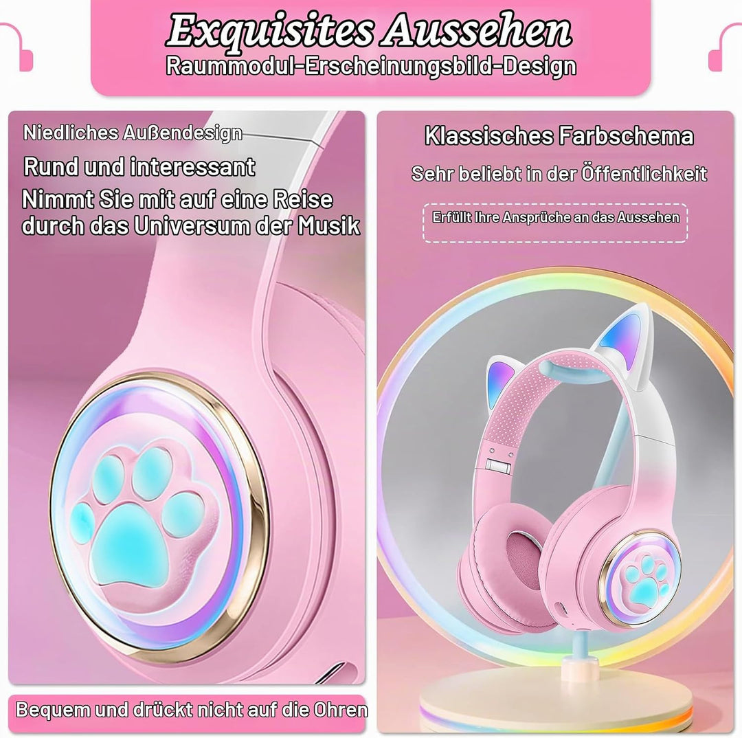 Katzenohr Kopfhörer Kindergeburtstag Geschenke Kind LED Katzenohren Farbgradient Kabellose Bluetooth