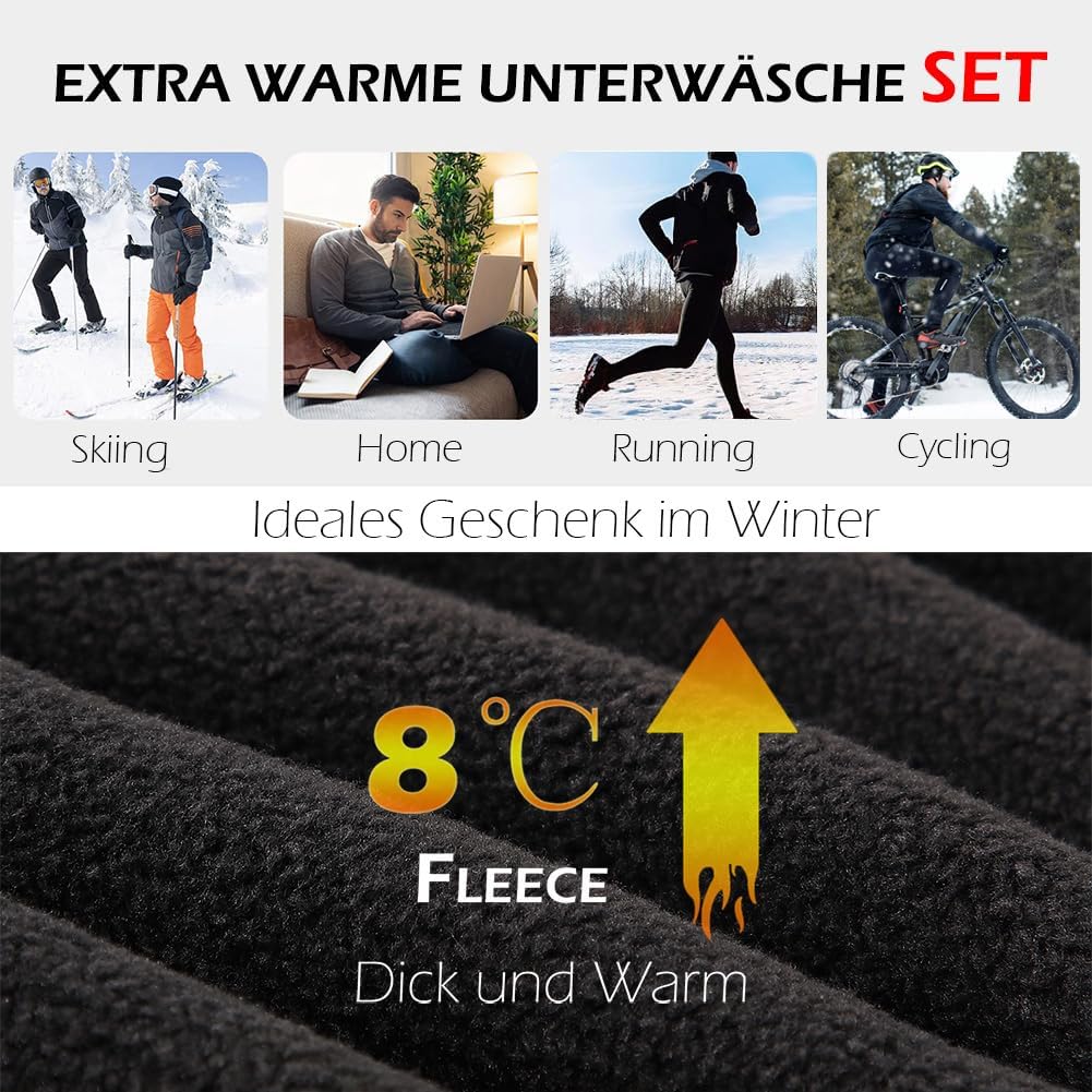 Gefütterte Thermounterwäsche Set aus Baumwolle - Extra Warme Herren Funktionsunterwäsche - Winter Sk