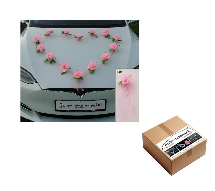 Autoschmuck Organza Herz Auto Schmuck Braut Paar Rose Deko Dekoration Hochzeit Car Auto Wedding Deko