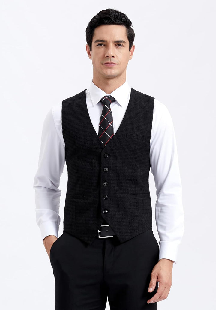 HISDERN Herren Anzugweste Formale Hochzeit Klassische Retro Baumwolle V-Ausschnitt Einfarbige Elegan