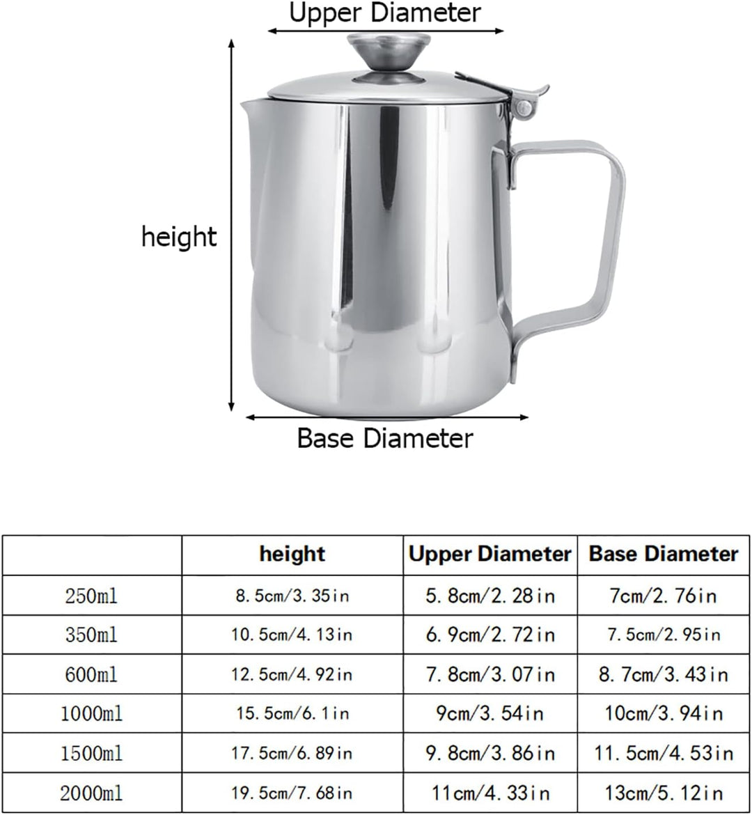Edelstahl-Kaffeetasse, Milchaufschäumkrug, Krug mit Deckel für Latte Art, 2000 Ml, Kunstbüro, Küche,