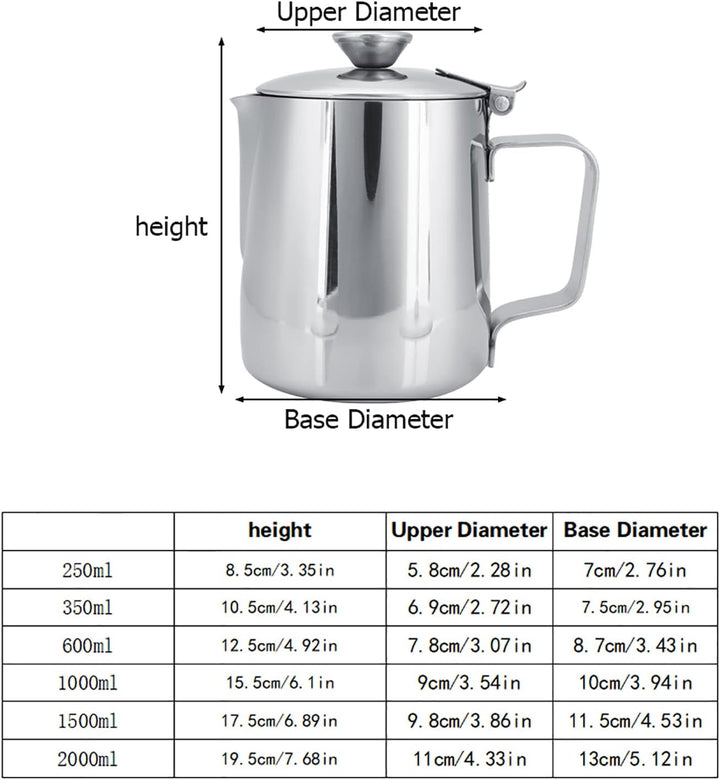 Edelstahl-Kaffeetasse, Milchaufschäumkrug, Krug mit Deckel für Latte Art, 2000 Ml, Kunstbüro, Küche,