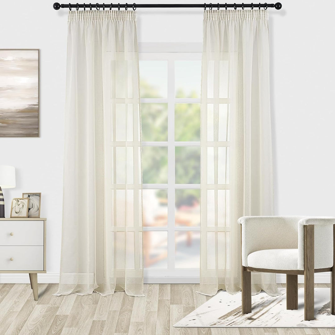 Topfinel Gardinen mit Kräuselband Vorhänge Leinen-Optik Transparent für Wohnzimmer Schlafzimmer Fens