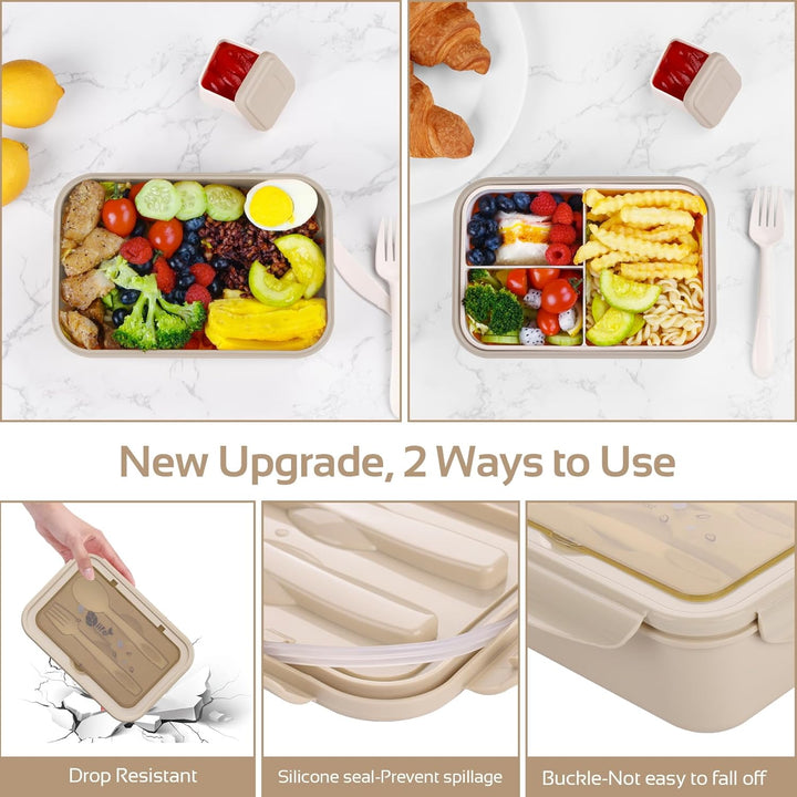 LUZOON Lunchbox, Bento Box Brotdose Erwachsene 1400ml mit 3 FäChern für Kinder inkl. Besteck, Jausen