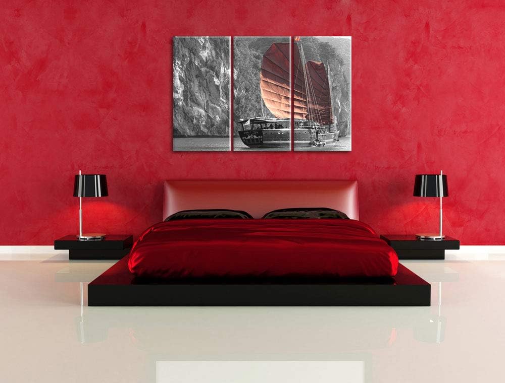 Pixxprint Segelschiff an Klippe 3Teiler 120x80 cm Leinwandbild Wandbild Kunstdruck