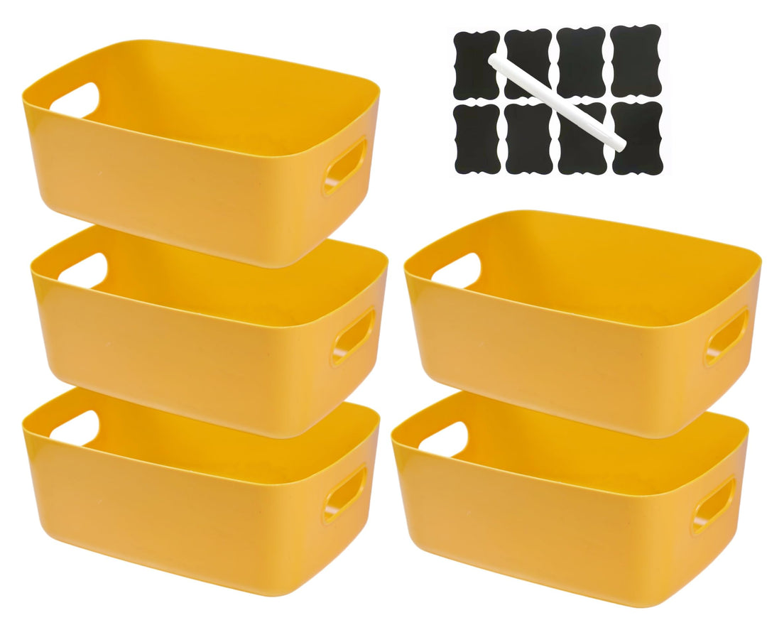 5 stück Aufbewahrungsbox Kunststoff Gelb 25×18×10 cm, Aufbewahrungsboxen mit Griff,Boxen Aufbewahrun