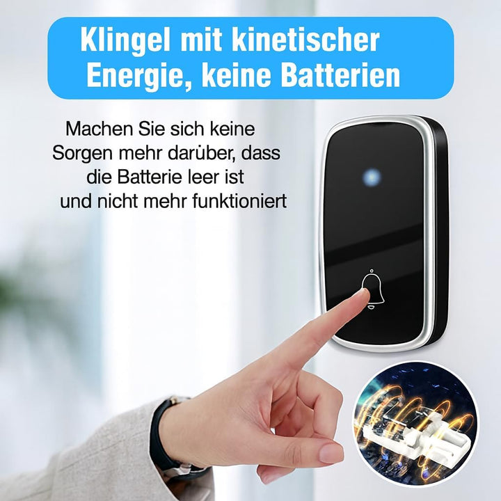 Haustürklingel Funk, Türklingel Funk Set, kabellos, ohne Batterie, Wasserdicht, mit 1 Plug-in-Empfän