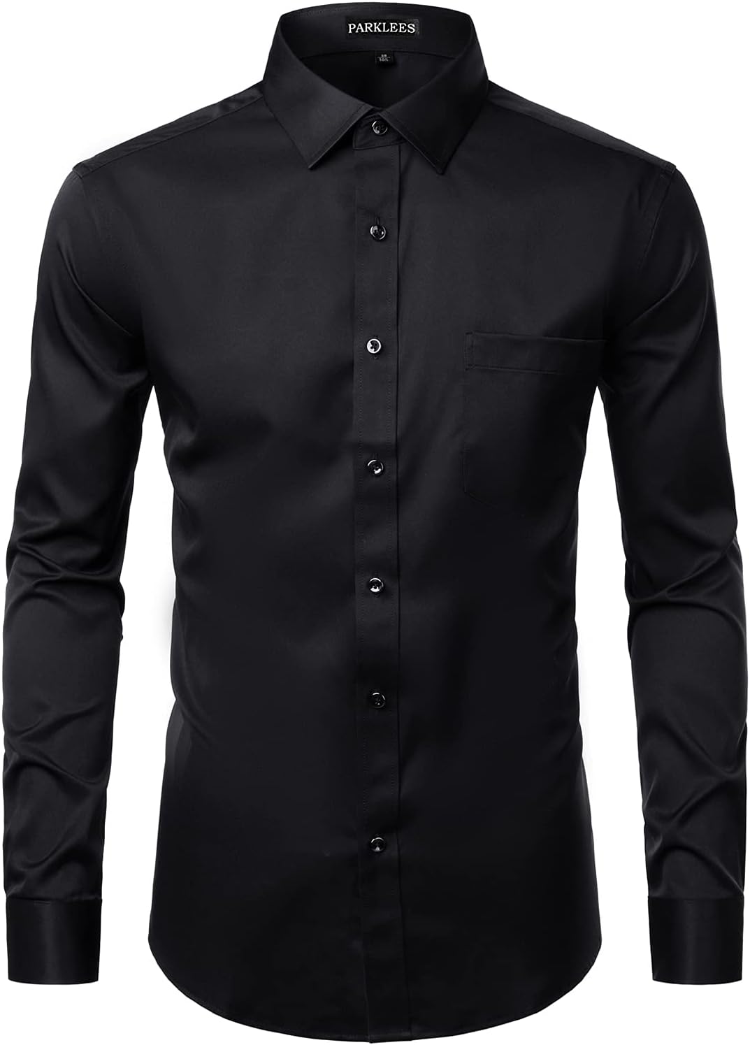 PARKLEES Herren Tailliert Freizeit Langarm Hemd Businesshemd für Hochzeit Business XL Schwarz, XL Sc