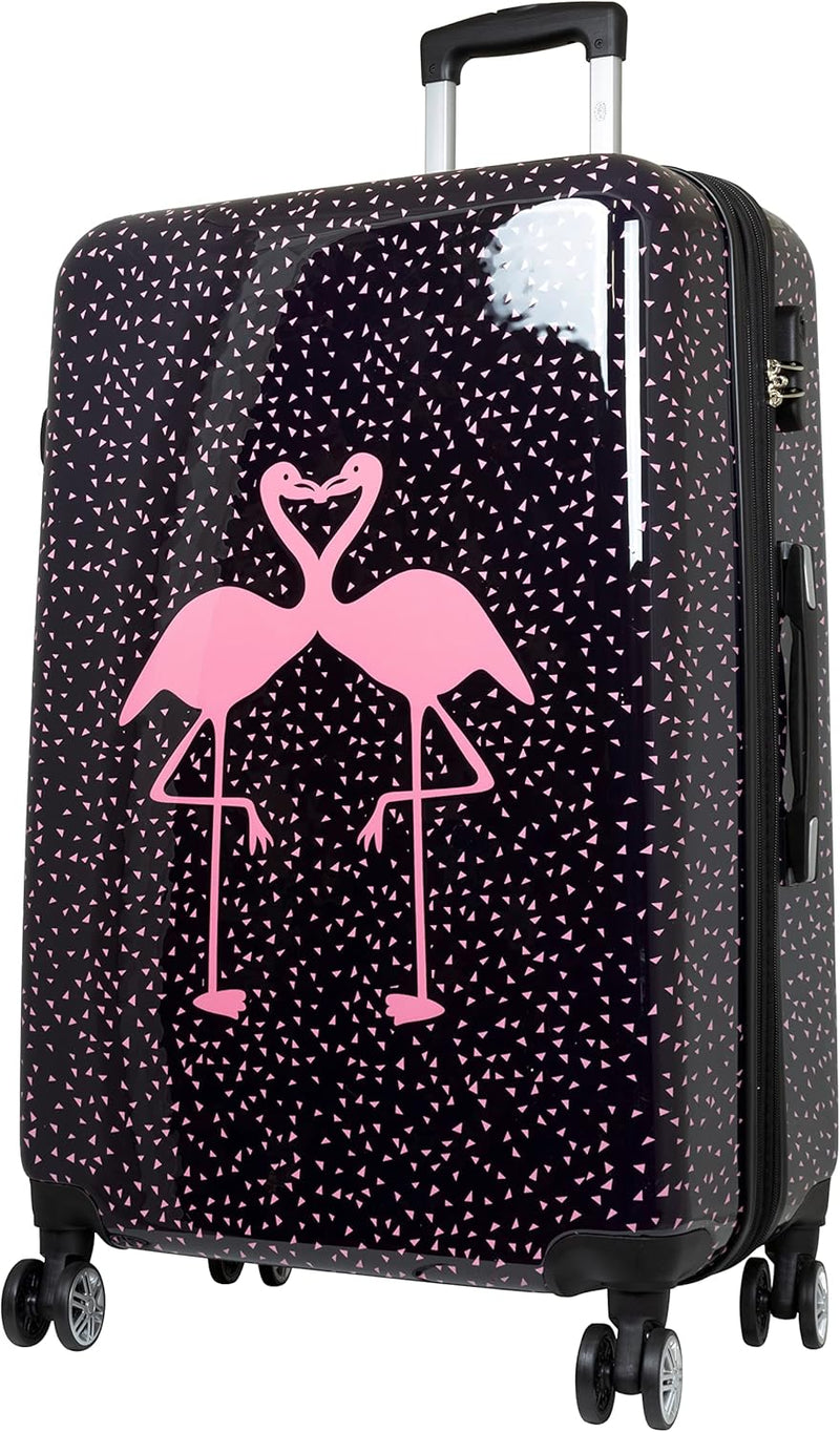 Trendyshop365 grosser bunter Hartschalen Reisekoffer - Flamingo Motiv - 77 Zentimeter 4 Rollen Tierm